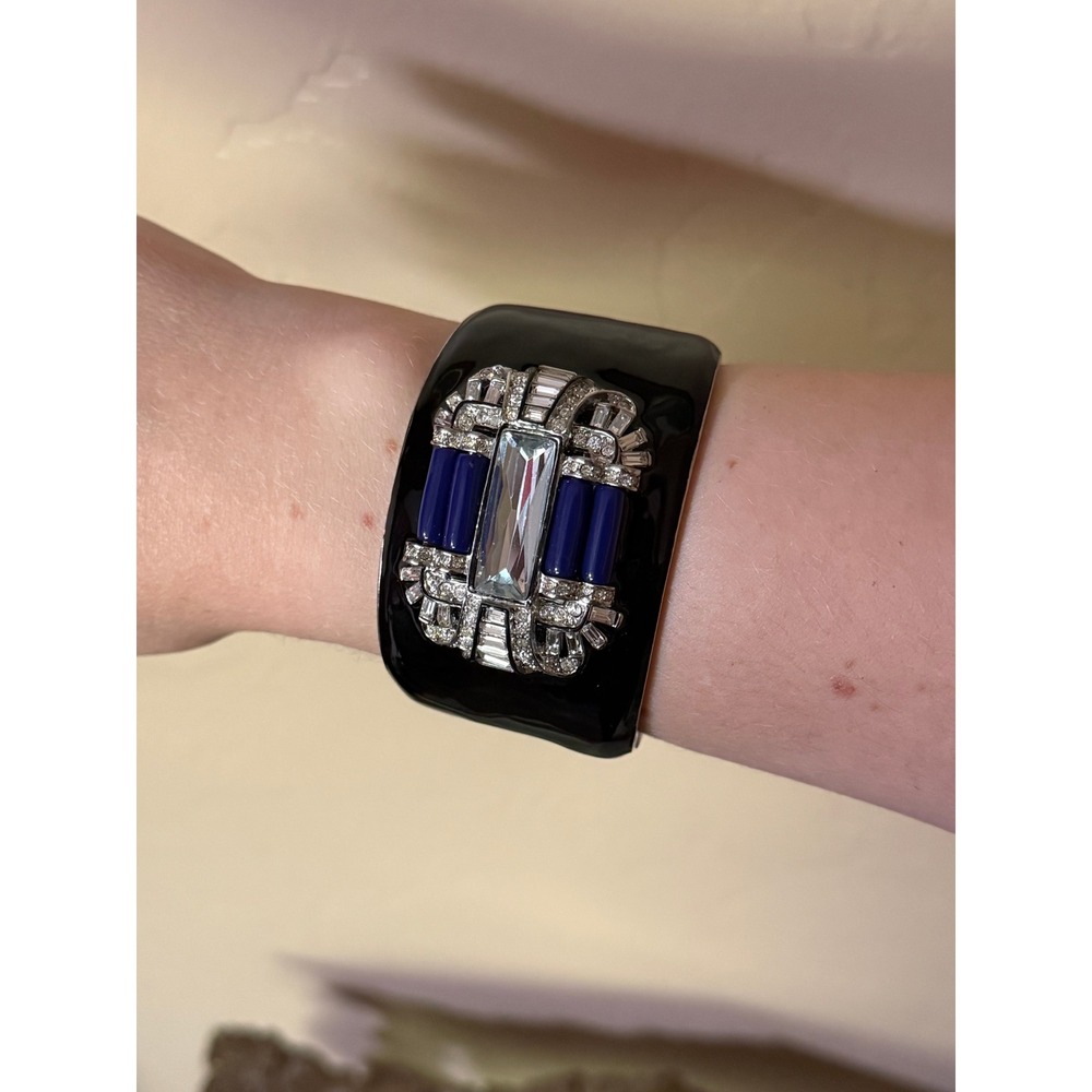 Vintage signed Kenneth Jay Lane KJL Enamel & Rhinestone Cuff Bracelet